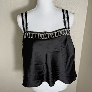 Forever 21 Black Satin Camisole Silver Accents Bling Size 0X Party Date Night
